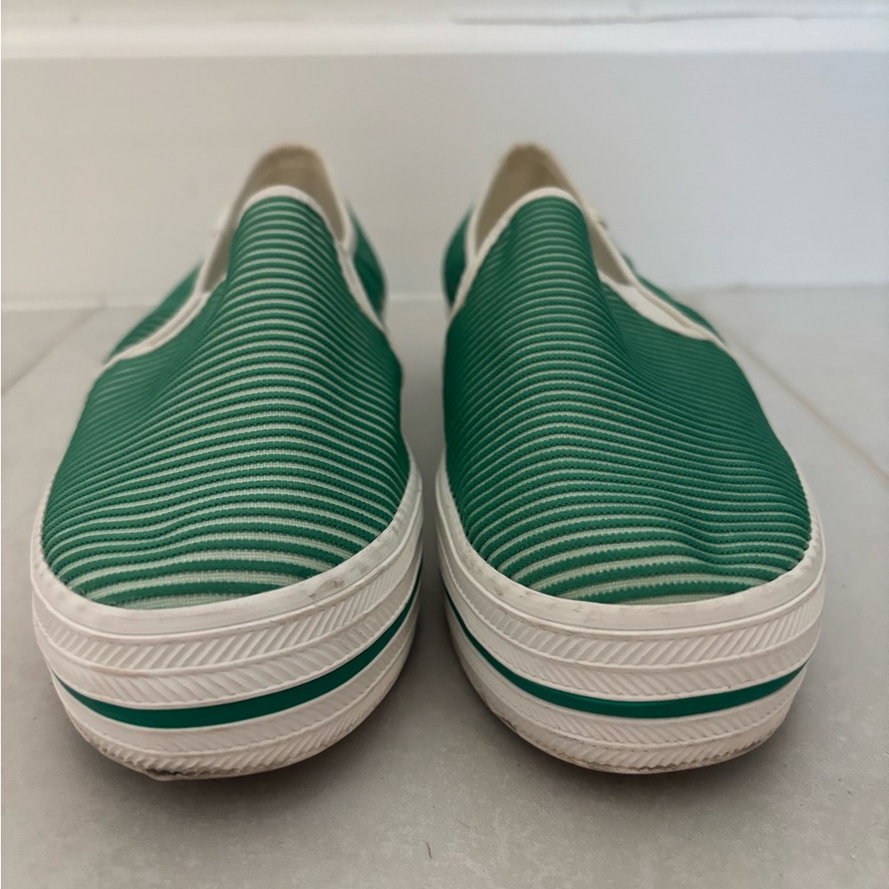 Kate Spade Keds Green and White Textured Slip-Ons